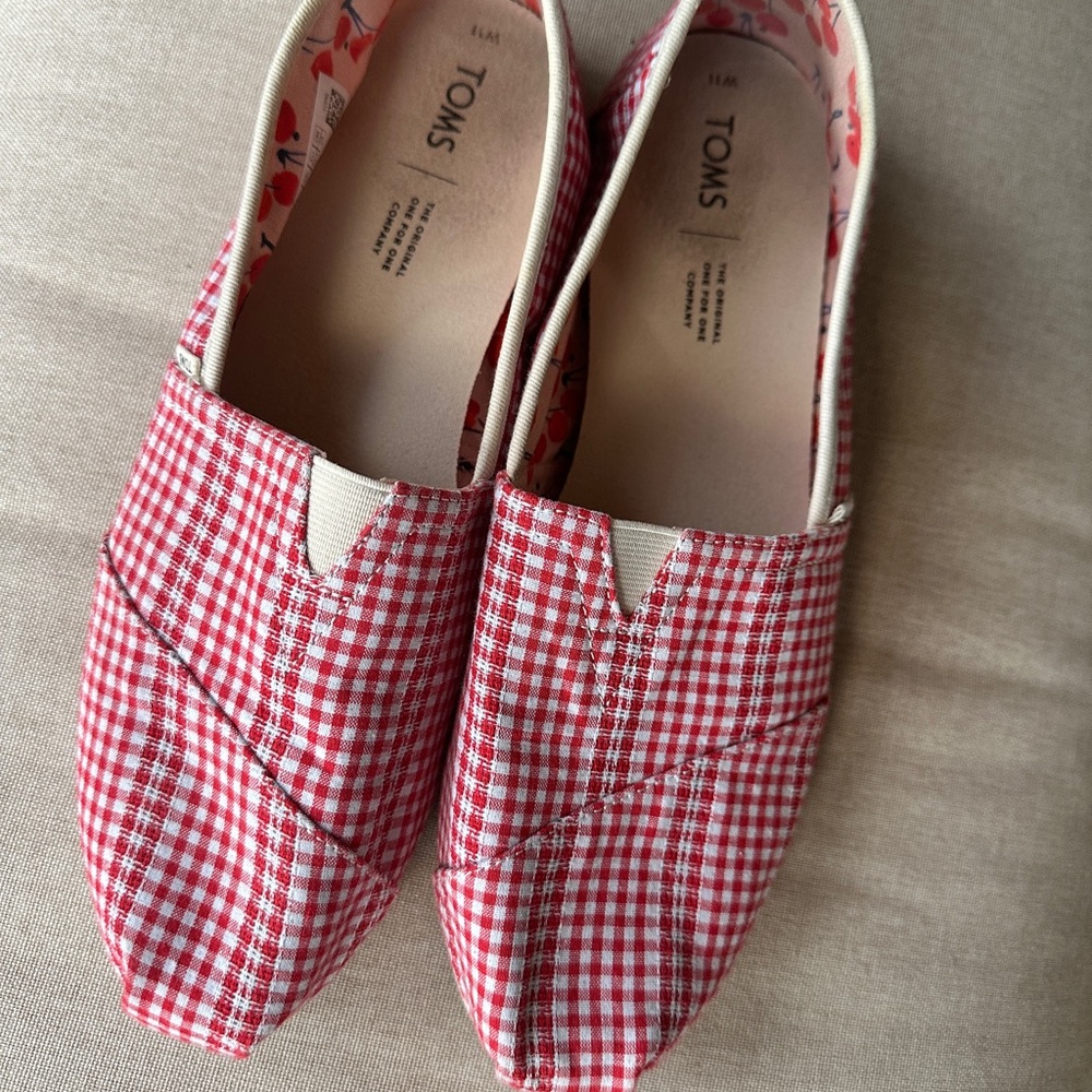 TOMS Red Gingham Slip-On Shoes